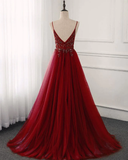 Gorgeous Wine Red Beaded Floor Length Party Dress,Burgundy Junior Prom Dress HZ1023