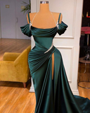 Green Off-the-Shoulder Prom Dress Long Slit HZ1023
