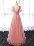 Pink Tulle Elegant Party Dress Long, Handmade Formal Gowns Prom Dress HZ1023