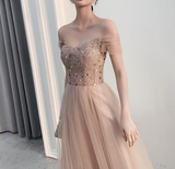 Charming Champagne Long Off Shoulder Prom Dress,Junior Prom Dress HZ1023