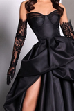 Black fashion sexy taffeta slit long elegant ball gown evening dress HZ1023