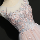 Light Pink Floral Tulle A-Line Prom Dress Long Party Dress HZ1023