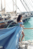 Baby Blue Slit Prom Dress Off-the-Shoulder HZ1023