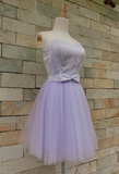 Beautiful Lavender Tulle And Lace Cute Party Dress, Sweetheart Party Dress With Bow HZ1023