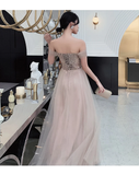 Charming Champagne Long Off Shoulder Prom Dress,Junior Prom Dress HZ1023