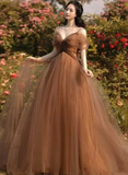 Beautiful Champagne Tulle Straps Long Formal Gown, Tulle Party Dresses Evening Dresses Prom dress HZ1023