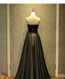 Simple Black Sweetheart A-Line Long Tulle Party Dress, Black Evening Gown HZ1023
