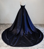 Navy Blue Satin Long Party Dress, Elegant Dark Blue Formal Dress Evening Dress HZ1023