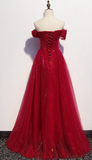 Beautiful Dark Red A-Line Off Shoulder Prom Gown, Wine Red Party Dress HZ1023