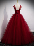 Gorgeous Wine Red Tulle Ball Gown Long Prom Dress Formal Dress, Burgundy Sweet 16 Dresses HZ1023