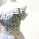 Charming Grey-Blue Tulle Floor Length Party Dress Beautiful Formal Gown HZ1023