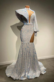 High Neck Long Sleeves Mermaid Prom Dress With Sequins HZ1023
