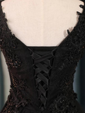 A-Line V-Neck Little Black Homecoming Dresses With Lace Up HZ1023