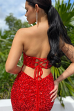 Red Sweetheart Long Mermaid Prom Dress With Sequins HZ1023