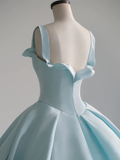 Blue satin long prom dress, blue sweet 16 dress HZ1023