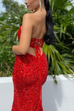 Red Sweetheart Long Mermaid Prom Dress With Sequins HZ1023