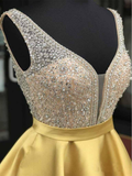 Red Beaded Satin Homecoming Dresses With Pocket Short Prom Dresses HZ1023