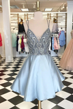 Backless Spaghetti Straps Rhinestone Short Homecoming Dress HZ1023