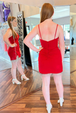 Red V-Neck Ruched Fringe Short Homecoming Dress HZ1023