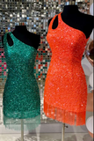 Sequins Keyhole Fringe Short Homecoming Dress HZ1023