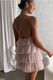 A Line Pink V Neck Short Homecoming Dress Cute School Party Dresses HZ1023
