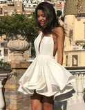 Deep V Neck White Short Homecoming Dresses Party Dresses HZ1023