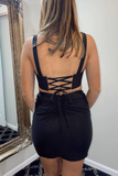 Tight Black Square Neck Short Homecoming Dress HZ1023