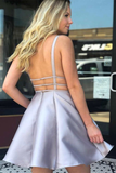 Grey Plunge V Open Back Short Homecoming Gown HZ1023