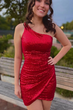 Sequins One Shoulder Bodycon Short Homecoming Dress HZ1023