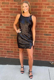 Black luxury gorgeous shiny unique fashion round neck backless butterfly beading short mini sequin evening dress cocktail party dress HZ1023