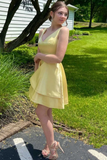 A-Line Yellow V-Neck Short Homecoming Dress HZ1023