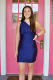 One Shoulder Hot Pink Tight Homecoming Dress HZ1023