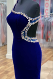 Royal Blue Velvet One-Shoulder Beaded Short Homecoming Dress HZ1023