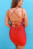Royal Blue Beaded Tight Homecoming Dress HZ1023