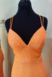 Pink Sequin V-Neck Side Slit Mermaid Long Formal Dress HZ1023