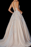 Princess Blue Straps A-Line Long Prom Gown HZ1023