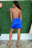 Pink Satin Lace-Up Ruched Short Homecoming Dress HZ1023