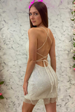 Metallic Spaghetti Strap Backless Short Homecoming Dress HZ1023