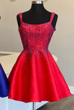 Royal Blue Beaded Square Neck A-Line Short Homecoming Dress HZ1023