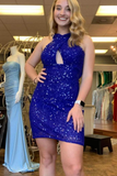 Orange Sequins Cross Front Mini Bodycon Dress HZ1023