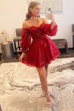 A-Line Ivory Sweetheart Puff Sleeve Short Party Dress HZ1023