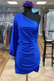 Hot Pink One Sleeve Ruched Mini Homecoming Dress HZ1023