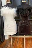 Feathered Strapless Bodycon Short Homecoming Dress HZ1023
