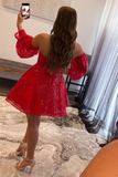 A-Line Ivory Sweetheart Puff Sleeve Short Party Dress HZ1023