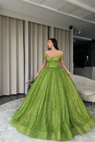 Elegant Off-the-Shoulder Green A-line Sequined Prom Dress HZ1023