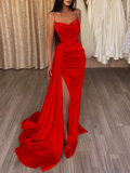 Burgundy satin mermaid long prom dress burgundy evening dress HZ1023