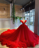 Red gorgeous grand elegant long ball gown prom dress evening dress HZ1023