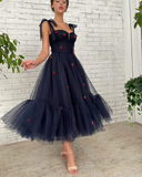 Cherry Spaghetti Straps Dress Starry Mesh Dress Homecoming dress HZ1023
