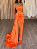 Burgundy satin mermaid long prom dress burgundy evening dress HZ1023
