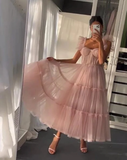 Ruffled Sleeves Tulle Dress, Tiered Ruffled A-line Skirt, Bridesmaid Party Dress, Graduation Dress, Wedding Party Dress, Tulle Corset Dress HZ1023
